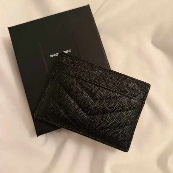 Saint Laurent Black Card Holder with Silver Logo - Picture 4 of 6